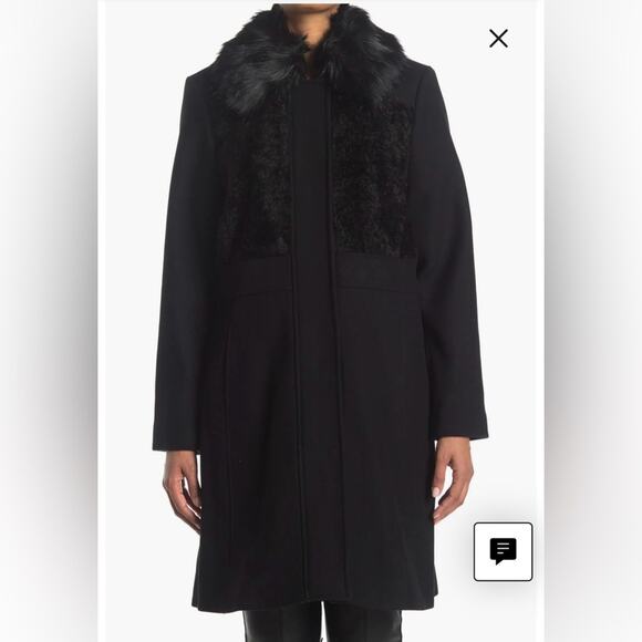 NWOT Rachel Roy Women’s Faux Fur Trim Pea Trench Length Coat Black Size Large - Picture 5 of 11